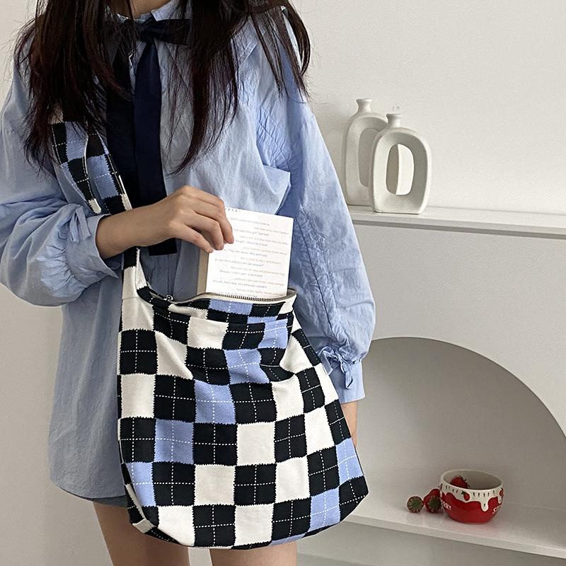 LENA Korean Checkered Tote Bag / Tas Korea Totebag besar / Tas laptop / Tas kotak kotak