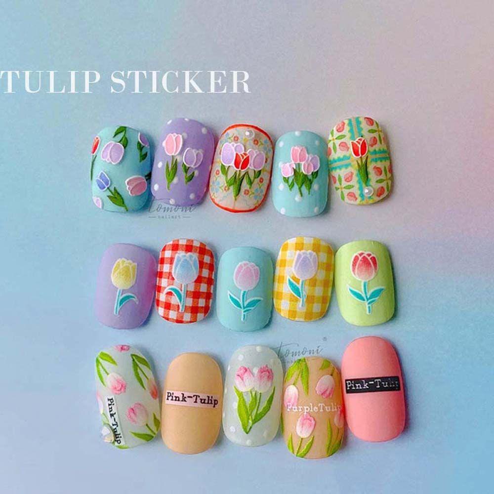AUGUSTINA Agustina Bunga Stiker Kuku Wanita Manicure Aksesoris Alfabet Inggris Self Adhesive Nail Art Dekorasi