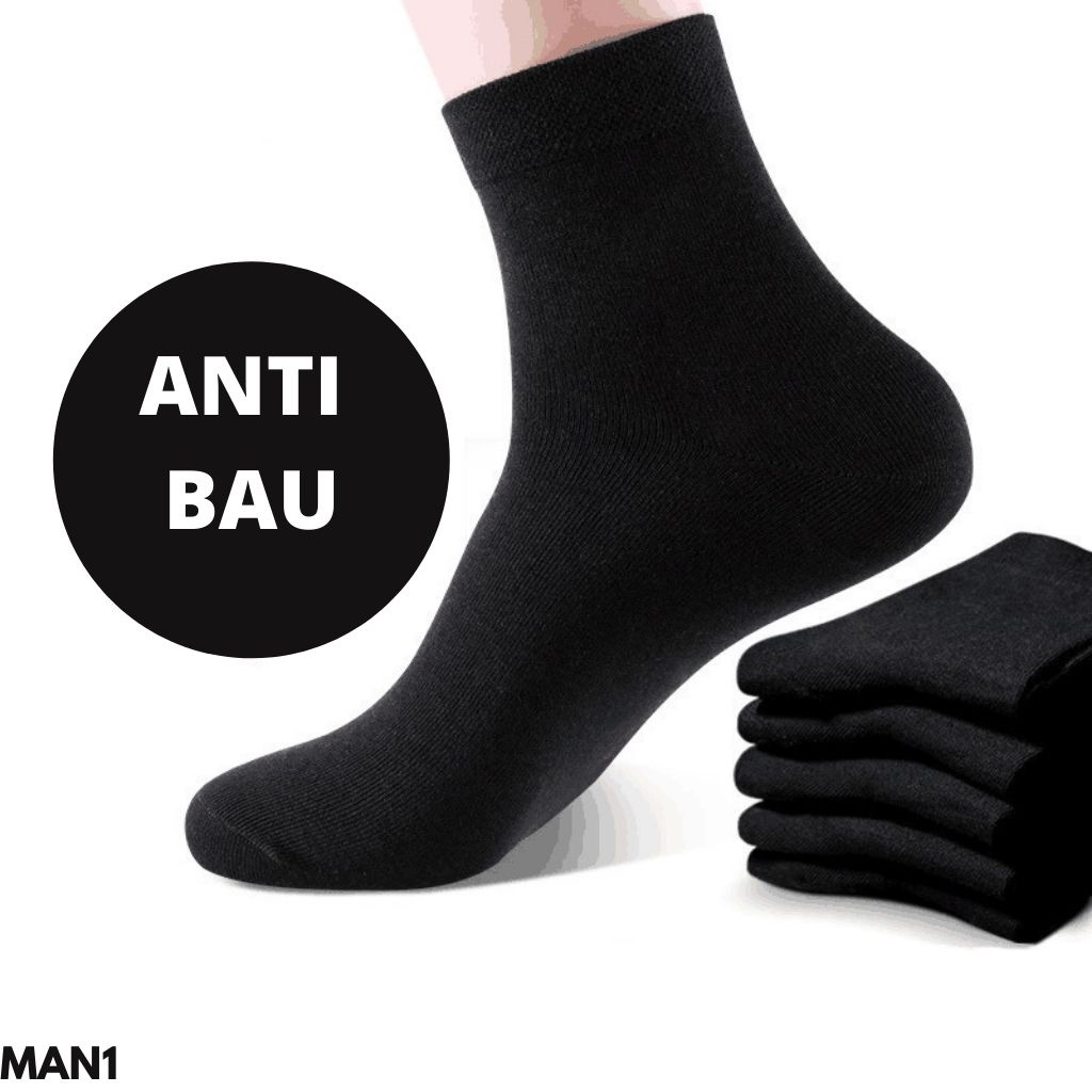 KAOS KAKI PRIA HITAM ANTI BAKTERI COTTON BEBAS BAU STRETCH KATUN KERJA KERINGAT POLOS OLAHRAGA SPORT IMPORT SOCK MAN1