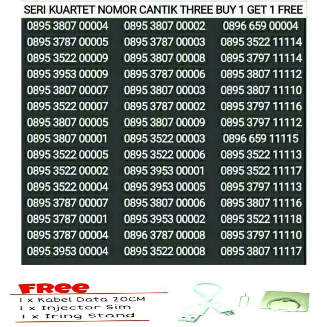 BUY 1 GET 1 FREE  OBRAL SERI KUARTET  KARTU PERDANA THREE TRI 4G NOMOR CANTIK NOMER NOCAN