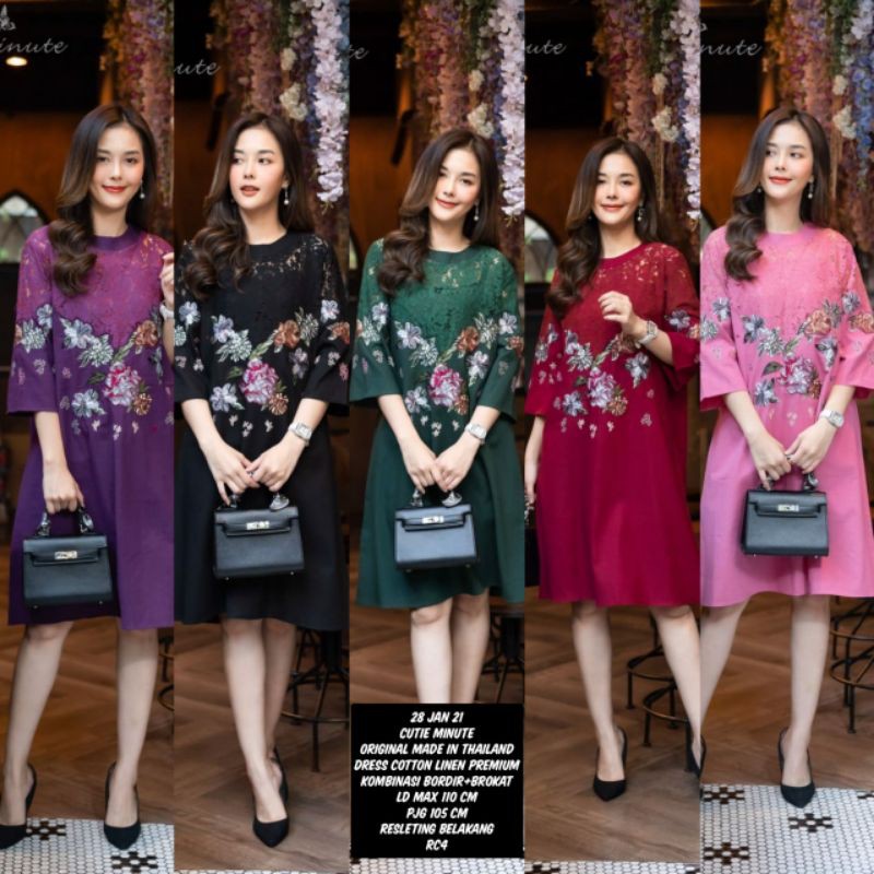 Dress cotton linen kombinasi bordir+brokat