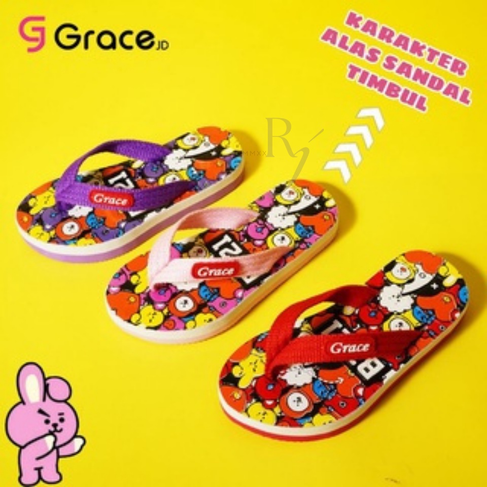 GRACE [NOIR BT 26-35] Sandal Anak Perempuan BT Tipis/ Sandal japit Anak Cewek Karakter/ Sandal Kartun