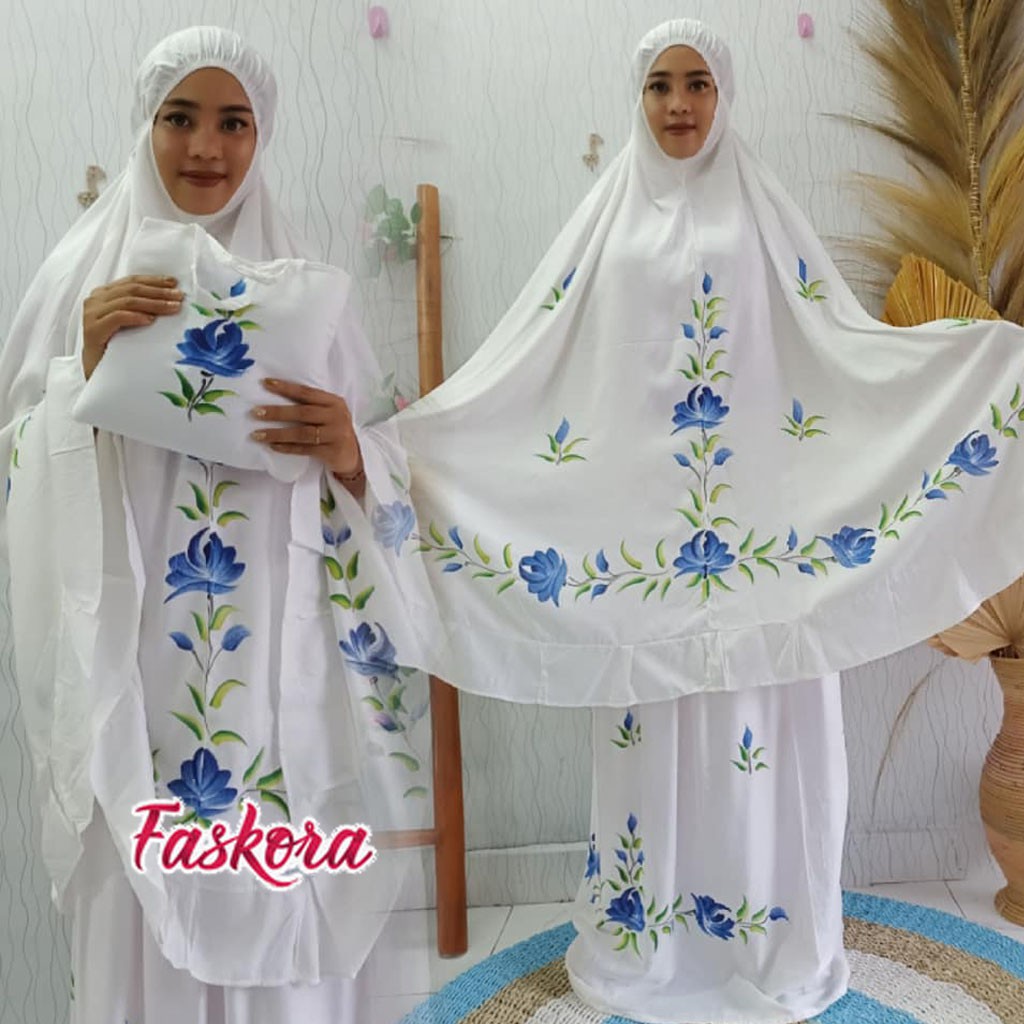 Mukena Lukis Jumbo Bali / Mukena Bali Lukis Jumbo / Mukena Dewasa Jumbo Putih Terbaru