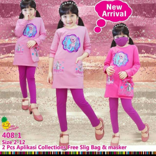 Baju Setelan Anak Perempuan Frozen Elsa 3-8 Tahun