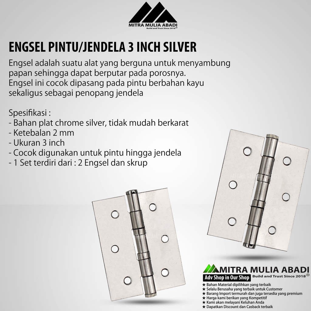 ENGSEL PINTU SILVER 3&quot; ENGSEL BESI HPP