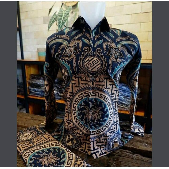 Batik pria lengan panjang BIRU DONGKER NAVY ORIGINAL BAJU PREMIUM KEKINIAN BATIK SOLO MURAH TERBARU