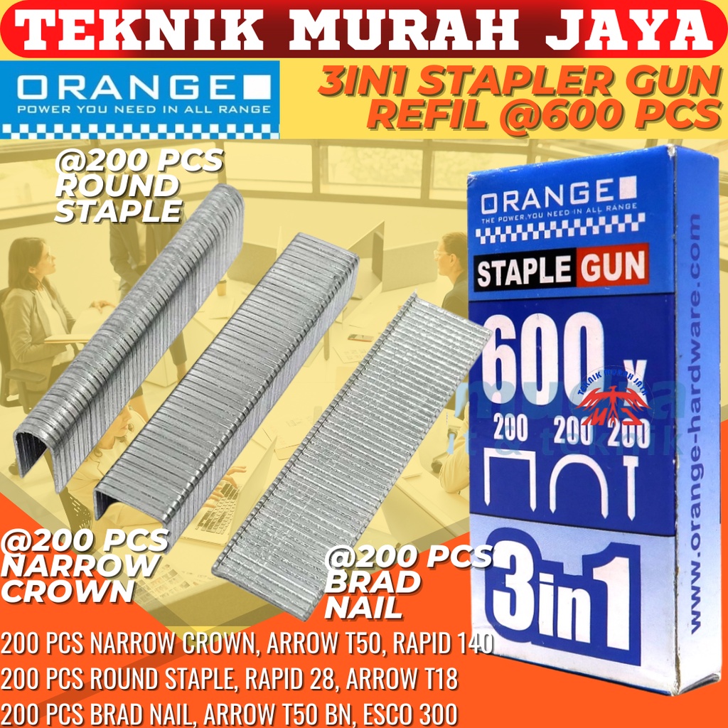 

ORANGE Isi Staples Nailer 3in1 Stapler Staple REFILL 3 In 1 Isi Ulang Paku Staples Isi Hekter 4-14m