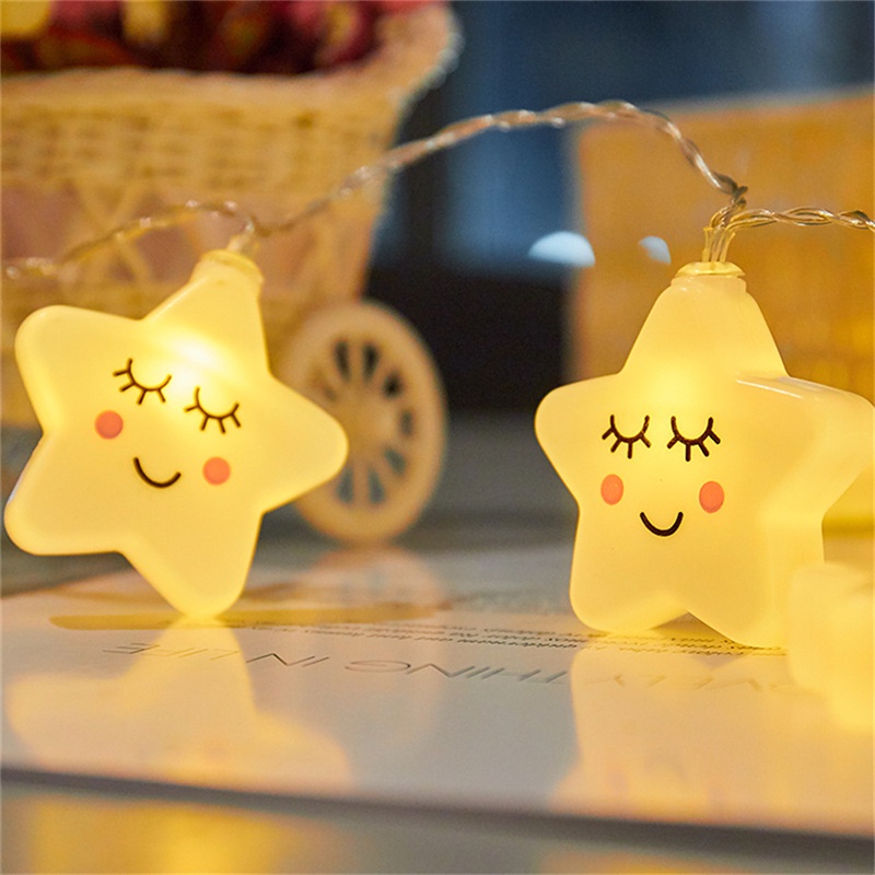 Lampu String LED Bentuk Bintang Smiley Face Untuk Dekorasi Kamar Anak Perempuan