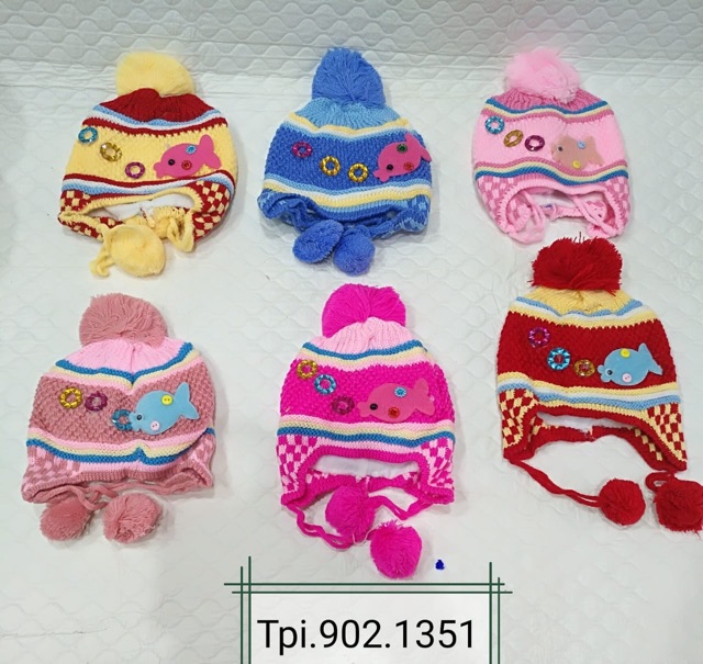 Topi kupluk rajut tutup telinga anak perempuan 6-24 bulan