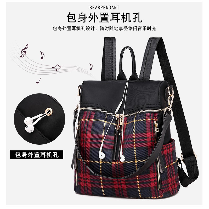 TB-45 tas ransel backpack wanita import korea jepang rainproof plaid besar sekolah kampus