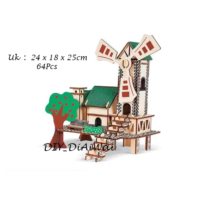 Puzzle 3D DIY bahan kayu mainan puzzle edukasi anak - Green Sunshine House