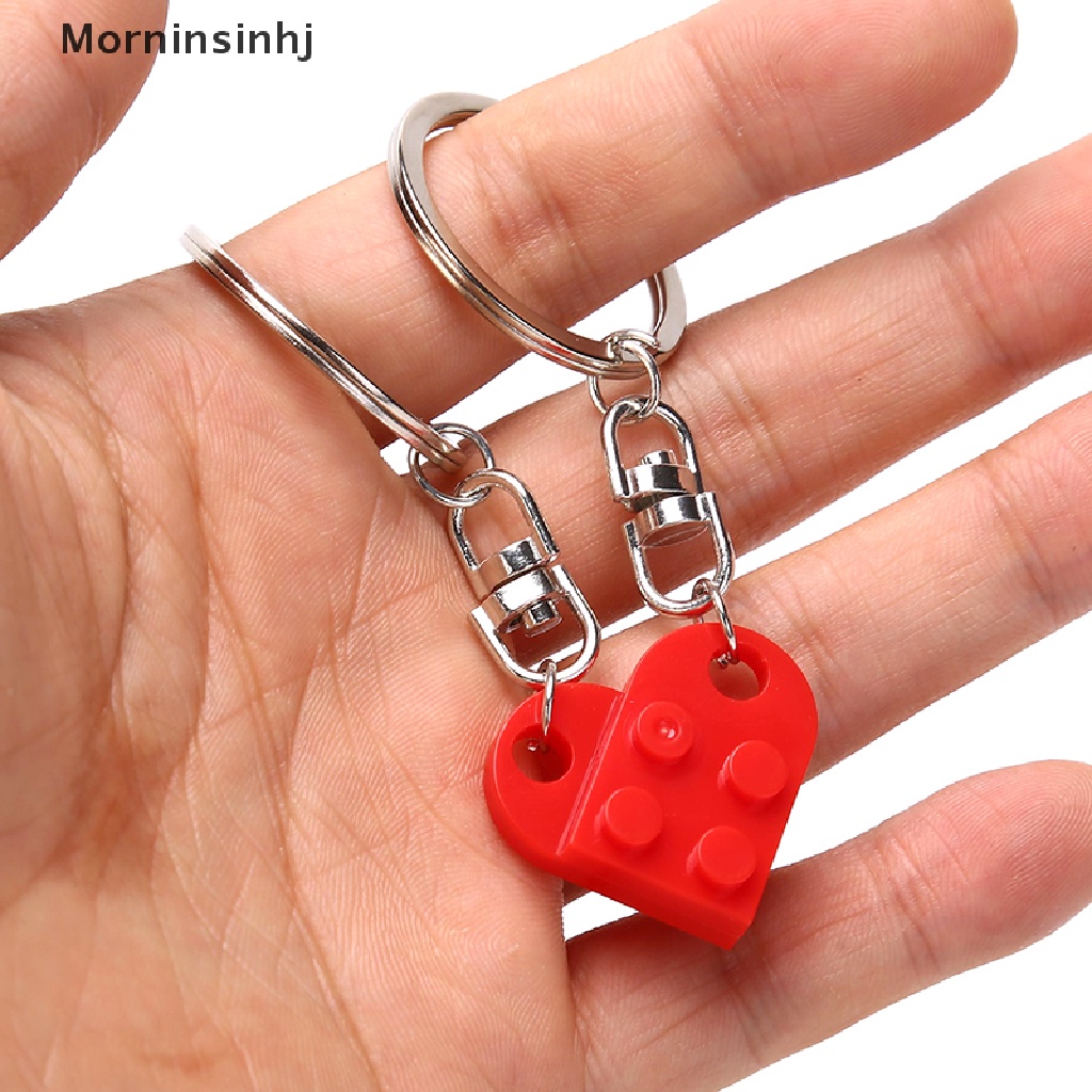 Mornin 2Pcs Cinta Hati Bata Gantungan Kunci Untuk Pasangan Persahabatan Hati KeyRing Perhiasan Hadiah id