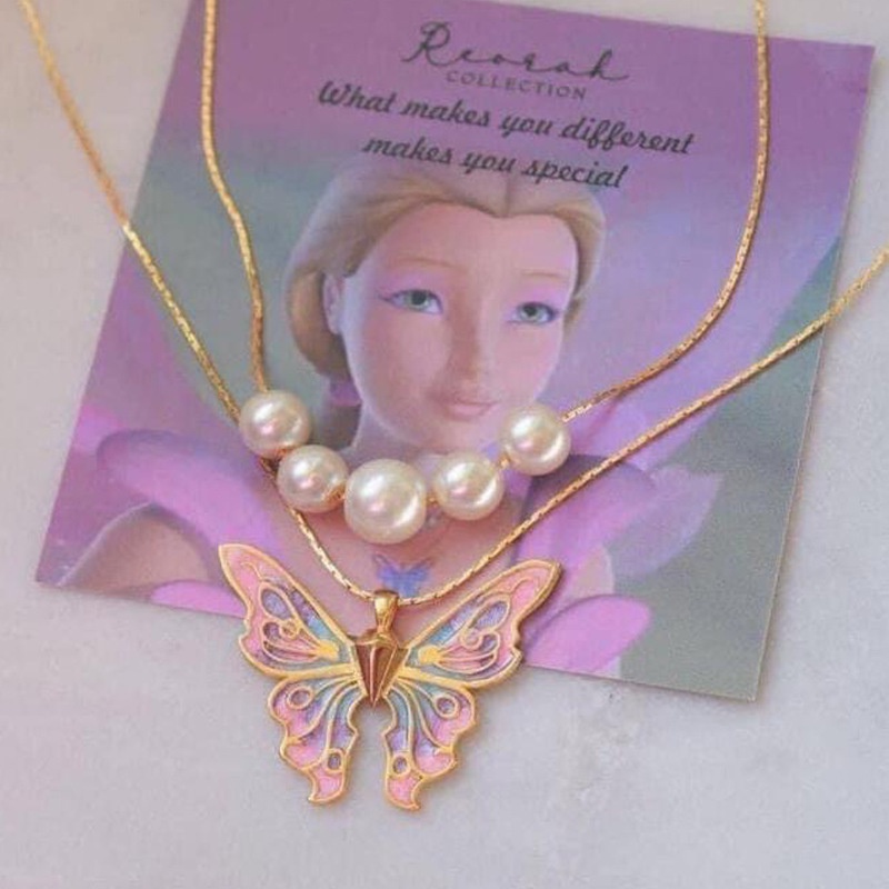 Barbie Kalung Double Layer Model Kupu-Kupu Fairytopia Mermaidia Aksen Mutiara Untuk Wanita