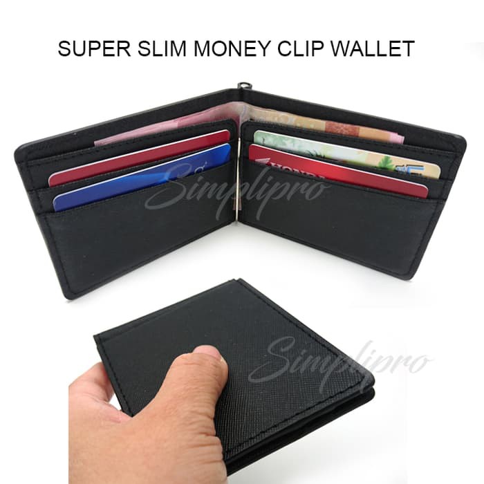 Dompet Pria Tipis Keren Slim Spring Money Clip Wallet - Hitam