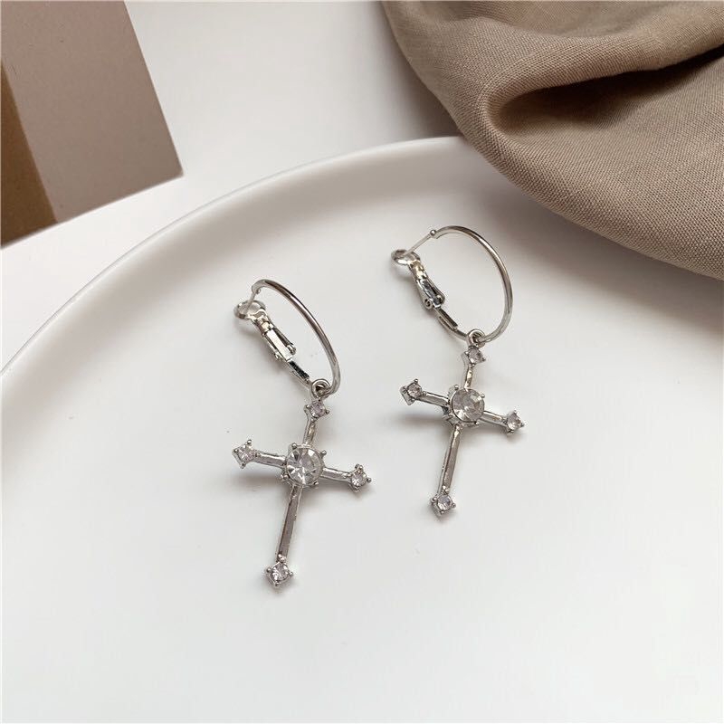 Cross Diamond Earrings Personality Temperament Retro