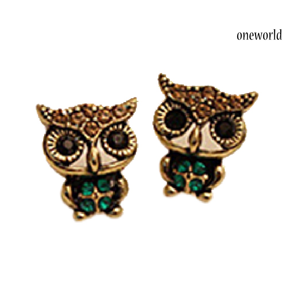 OW@ 1 Pair Stud Earrings Vintage Cute Alloy Women Animal Bird Owl Stud Earrings for  Daily Life