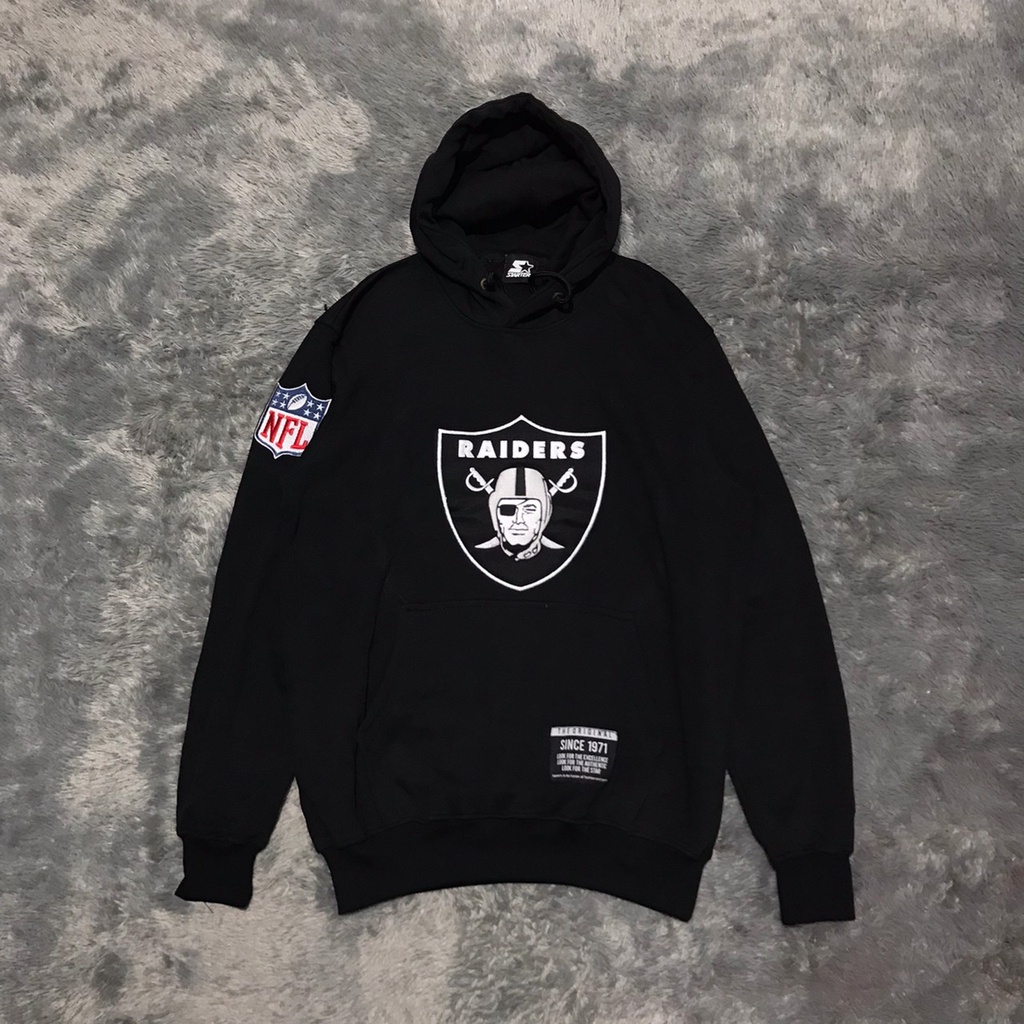 JAKET SWEATER HOODIE STARTER RAIDERS NFL BLACK AUTHENTIC