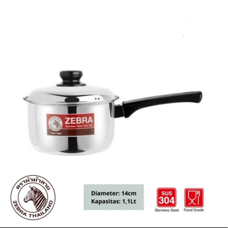 Sauce Pan ZEBRA 14 Cm Plus Tutup - Panci Stainless Steel 166371