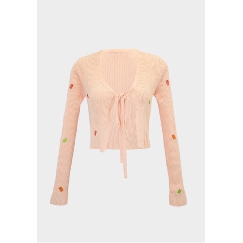[POMELO] Haribo Long Sleeve Tie Front Cardigan Peach