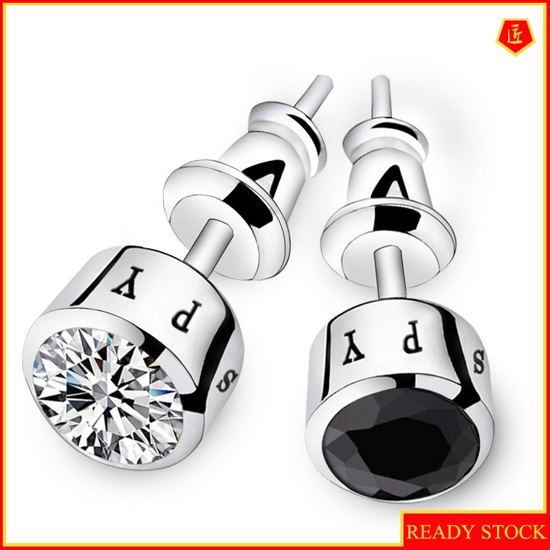 [Ready Stock]Simple Personalized Silver Diamond Stud Earrings Men's