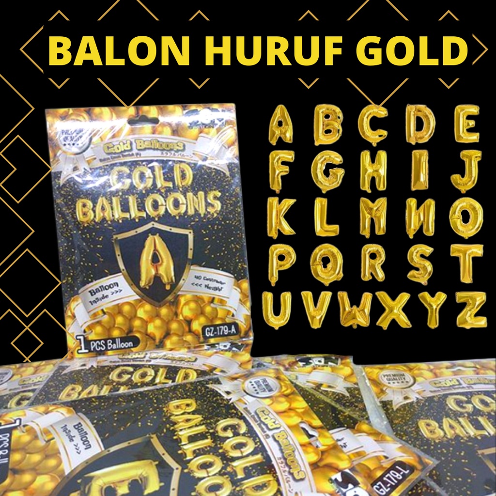 Balon huruf gold isi 1/ balon gold huruf/balon huruf/balon ulang tahun/ dekorasi ulang tahun/ Balon 