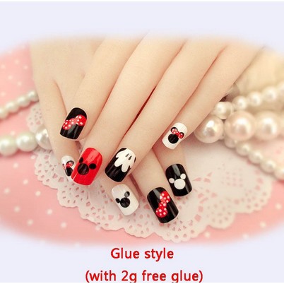 Nail art 3d - 24 pcs kuku palsu motif mickey mouse lucu u/menicure