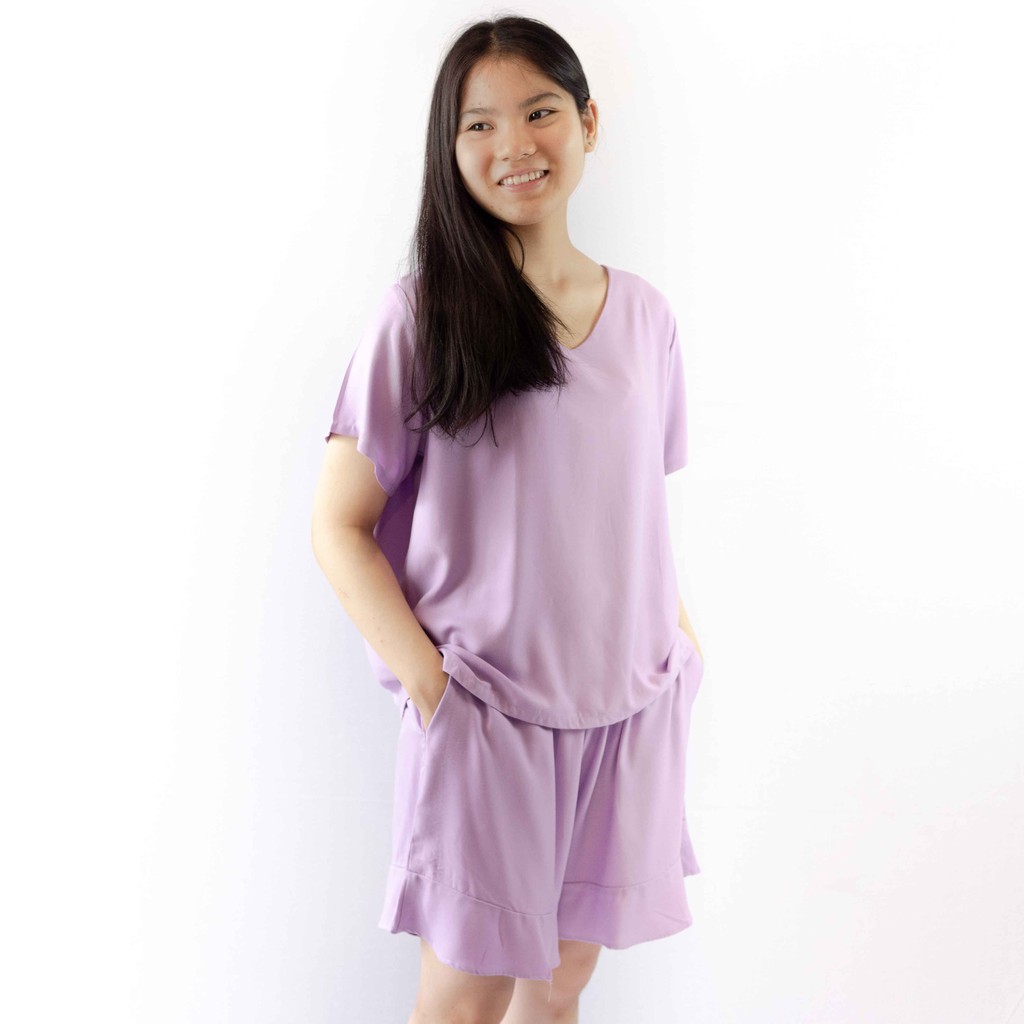 PIYAMA WANITA BAJU TIDUR ANAK PEREMPUAN LOUNGEWEAR RUMAH RUMAHAN PIJAMAS RAYON ELLIE SET - LILAC
