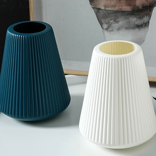 Simple Vertical Striped Small Vase Imitation Ceramic Plastic -White #6