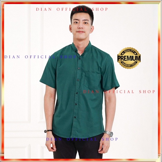 Kemeja Pria Lengan Pendek Cowok Premium Distro Warna Polos Hijau Army Baju Pria Kasual Green Armi XL-HIJAU BOTOL