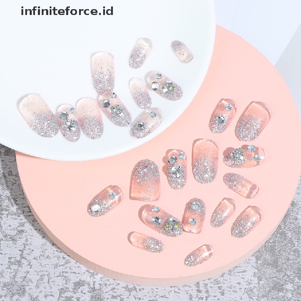 Infiniteforce.id 24Pcs / Box Kuku Palsu Wanita Full Cover Warna Hitam / Putih / Emas