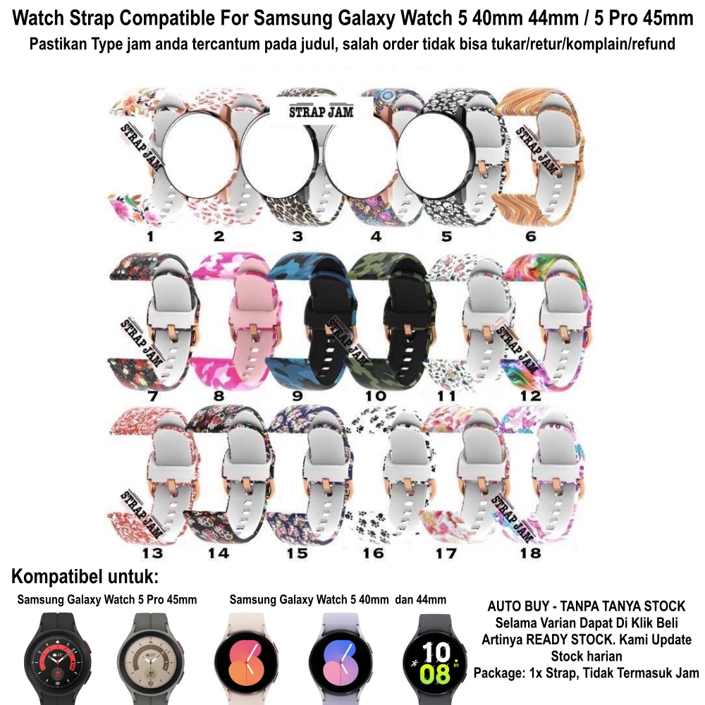 Strap Samsung Galaxy Watch 5 40mm 44mm Pro 45mm - Tali Jam 20mm Silikon Motif Cute Ladies Lucu