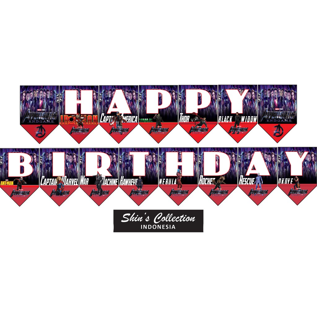 Banner Bunting Flag happy birthday ulang tahun Avengers set
