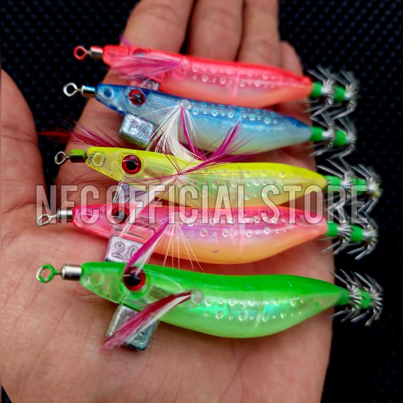 Umpan pancing cumi bentuk udang Egi 2.0 (10 cm 9 gram) GID Glow in the dark