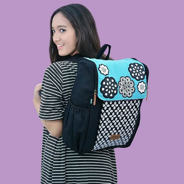 Tas Ransel Kanvas Maika etnik SALIRA BLACK untuk Wanita