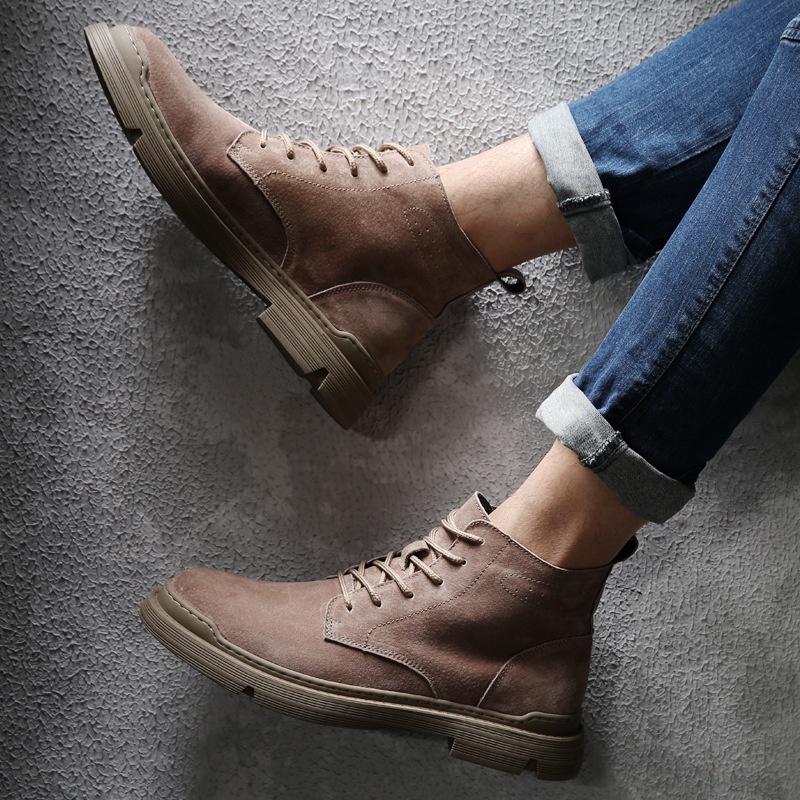 Sepatu Pria Boot Martin Bulu-Berjajar Hangat  Kulit Martin Boots Pria Tinggi  Sepatu Kerja Sepatu Pe