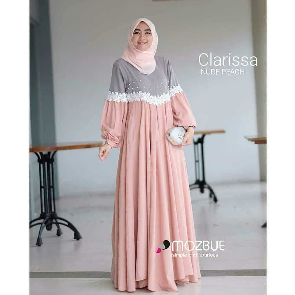 NEW CLARISSA MAXI MOSSCRAPE MIX MUTIARA Fashion Muslim Gamis Wanita Terbaru Gamis Murah Kekinian