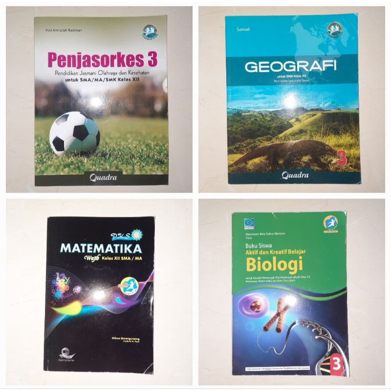 Buku Bekas SMA Kelas 12 XII Penjasorkes 3 Quadra, Geografi Quadra, Matematika PKS Gematama, Biologi 