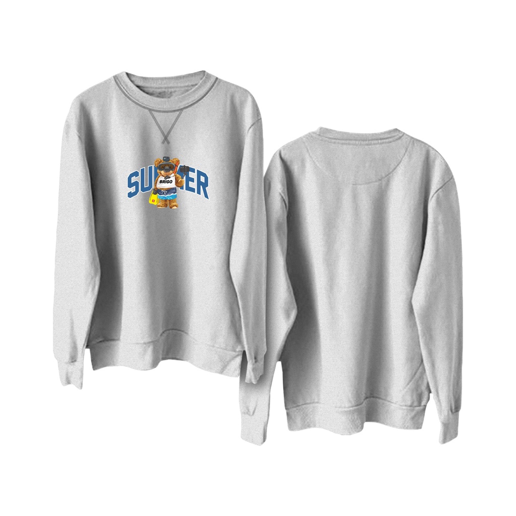 Sweater Crewneck BRIGO Sablon DTF Fleece Cotton || BRIGO Basic Sweatshirt Sumer BERUANG M-XXL (Pria &amp; Wanita) Free stiker&amp;Gantungan Kunci