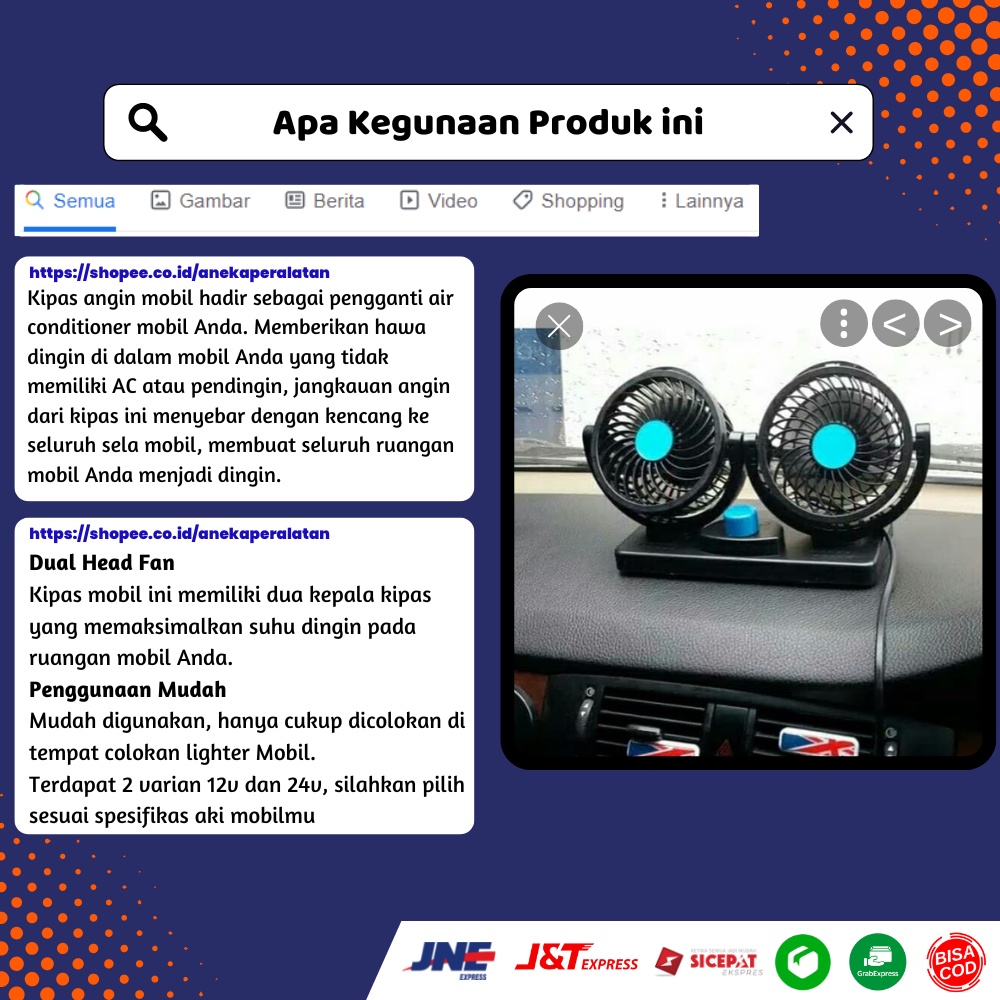 Kipas Angin Mobil Truck Truk Car Fan Double Blower 12 v/ 24 V Volt Colokan Aki