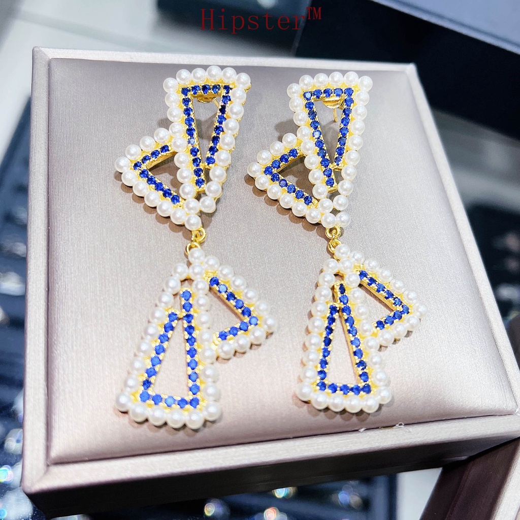 Personalized Fashion Pearl Female Earrings 925 Silver Blue Moissanite