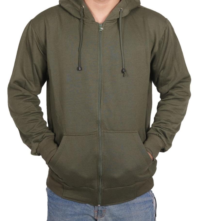 L,XL,XXL Jaket zipper hoodie polos hijau army mr store