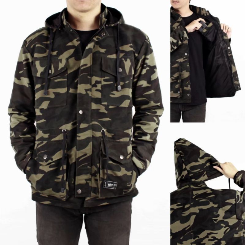 JAKET PARKA WANGKERS PRIA CAMO LORENG ARMY KANVAS-JAKET SEMI PARKA