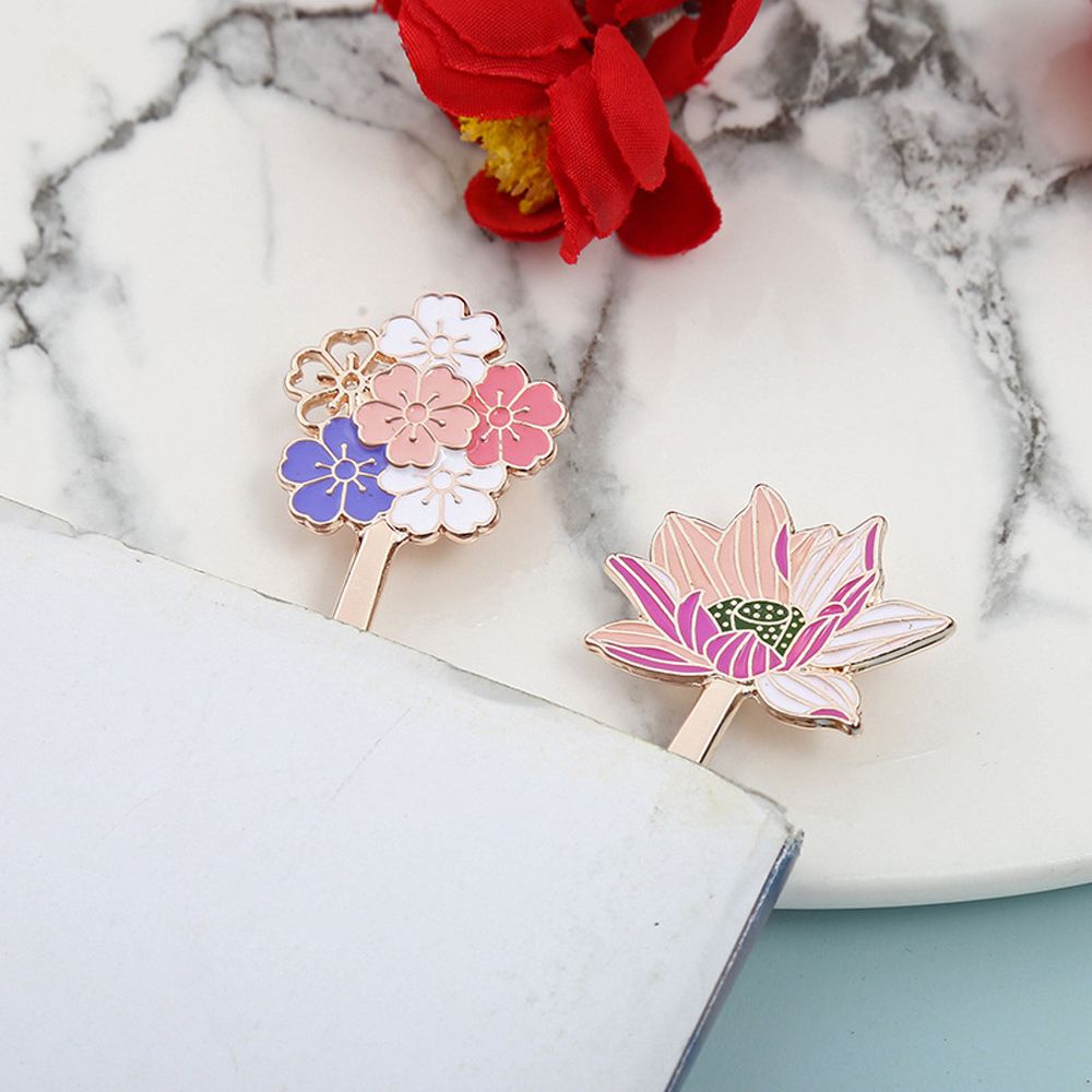 QUINTON Creative Bookmarks Metal Page Label Reading Assistant Lotus Flower Students Colorful Special School Supplies Sakura Book Support