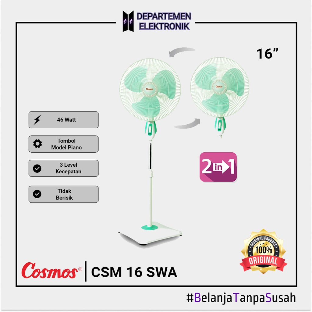 Cosmos 16 SWA Stand Wall Fan 16 inch WASTA Kipas Angin Berdiri MURAH BANGET / GARANSI RESMI