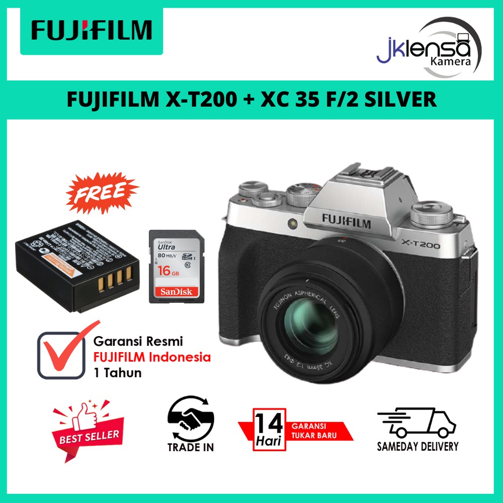 Kamera Fujifilm XT200 /Fuji  X-T200 Body + XC 35MM F2 Free SDHC16GB Garansi Resmi Fujifilm FFID