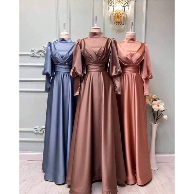 Gaun Mewah Party/kondangan/wusuda Bahan Satin Tidak Nerawang dan jatuh