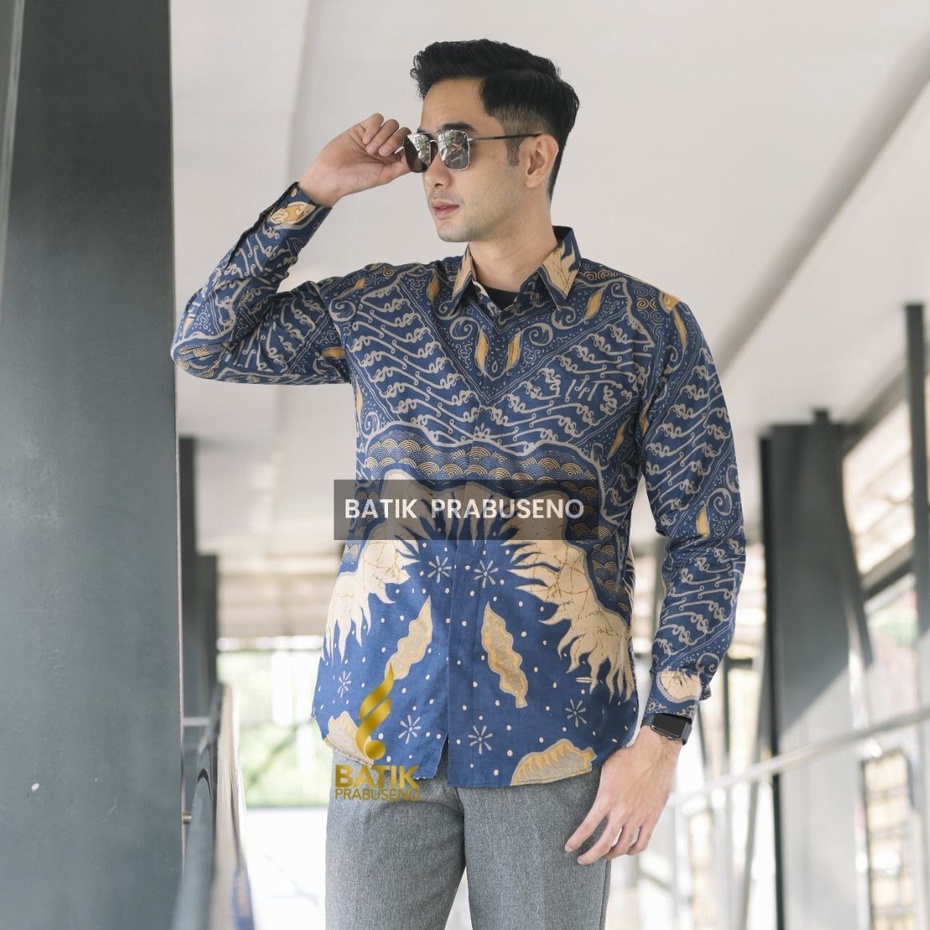 KALINGGA BIRU Kemeja Batik Pria Lengan Panjang Original  Prabuseno Full Furing  Modern Reguler Premi