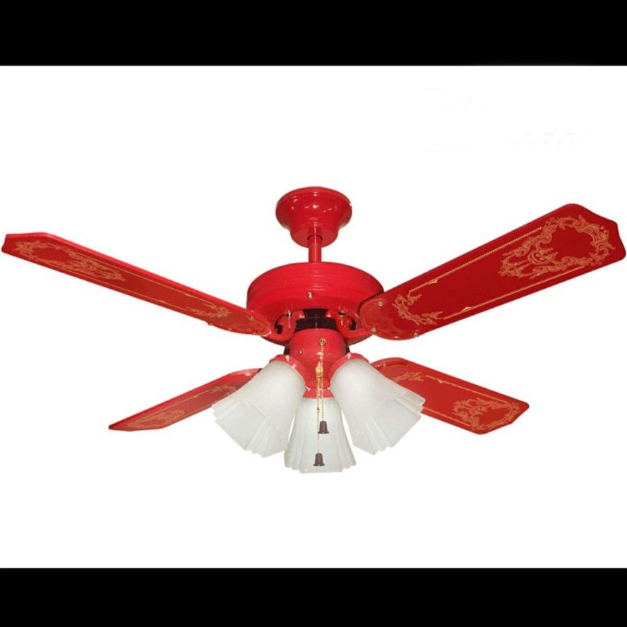 Kipas Angin Hias Gantung Plafon Rumah Ceiling Fan Uchida 3 Lampu Red Merah Interior Dekorasi Cantik Shopee Indonesia