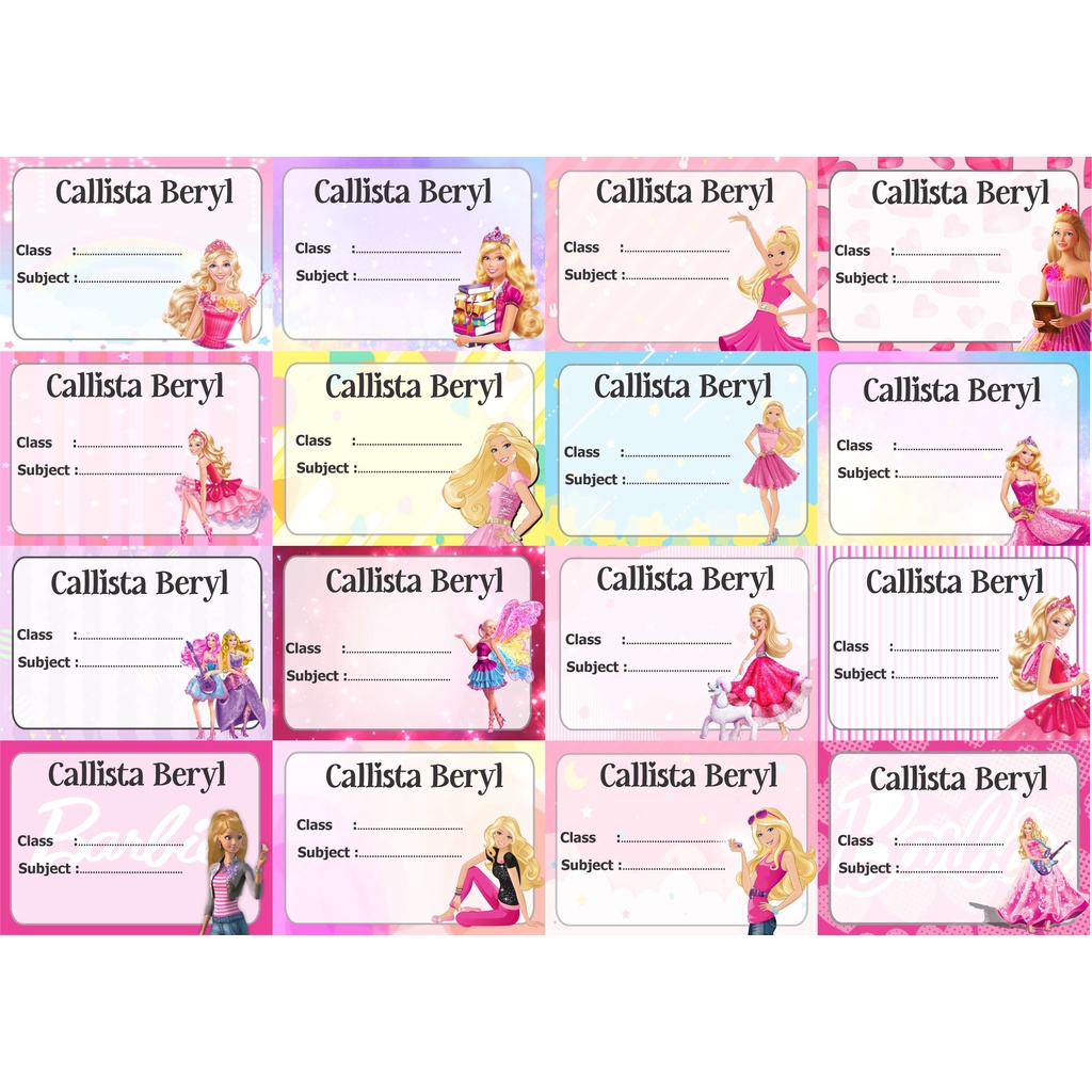 

Barbie Label stiker buku nama kelas mapel custom