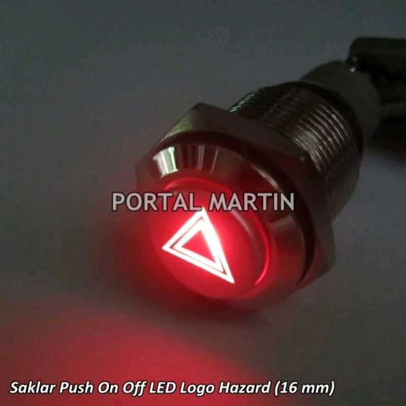 Jual Saklar Push ON OFF Logo Hazard LED Merah Waterproof Nikel Ulir ...